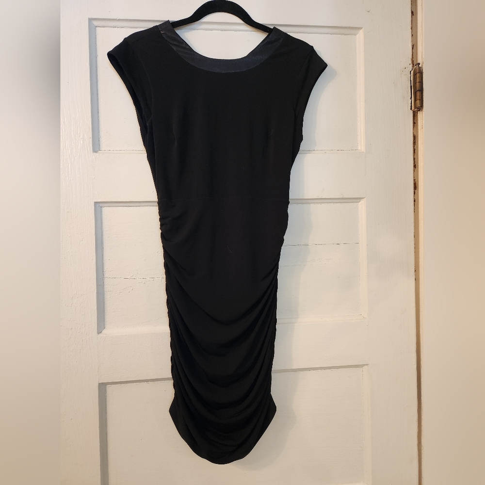 BCBGeneration Dress Bodycon Black Ruched Mini, Sz 4 Revolve NWT Open Back Formal